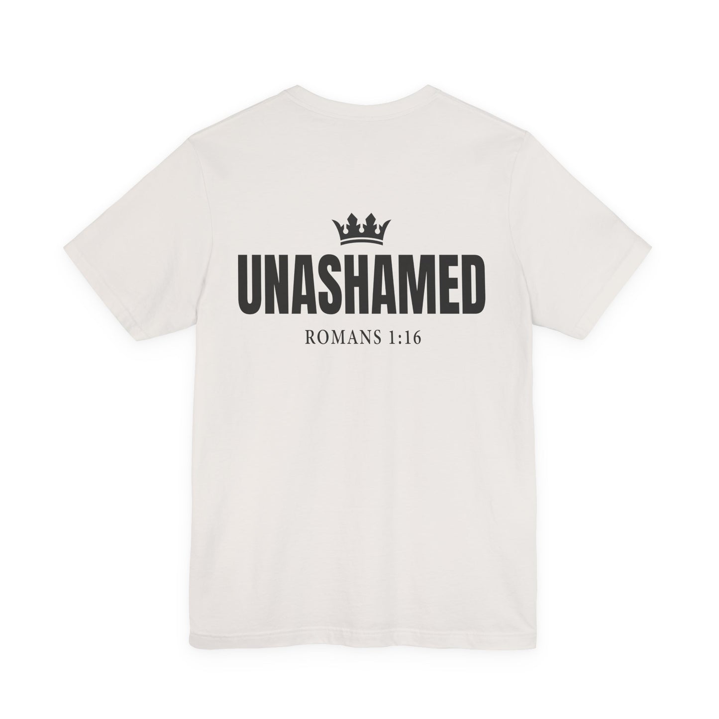 Unashamed Romans 1:16 Tee | Cross logo Christian faith shirt