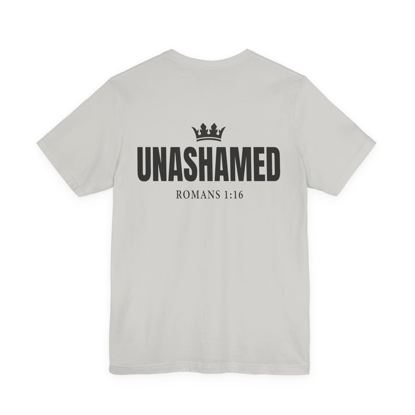 Unashamed Romans 1:16 Tee | Cross logo Christian faith shirt