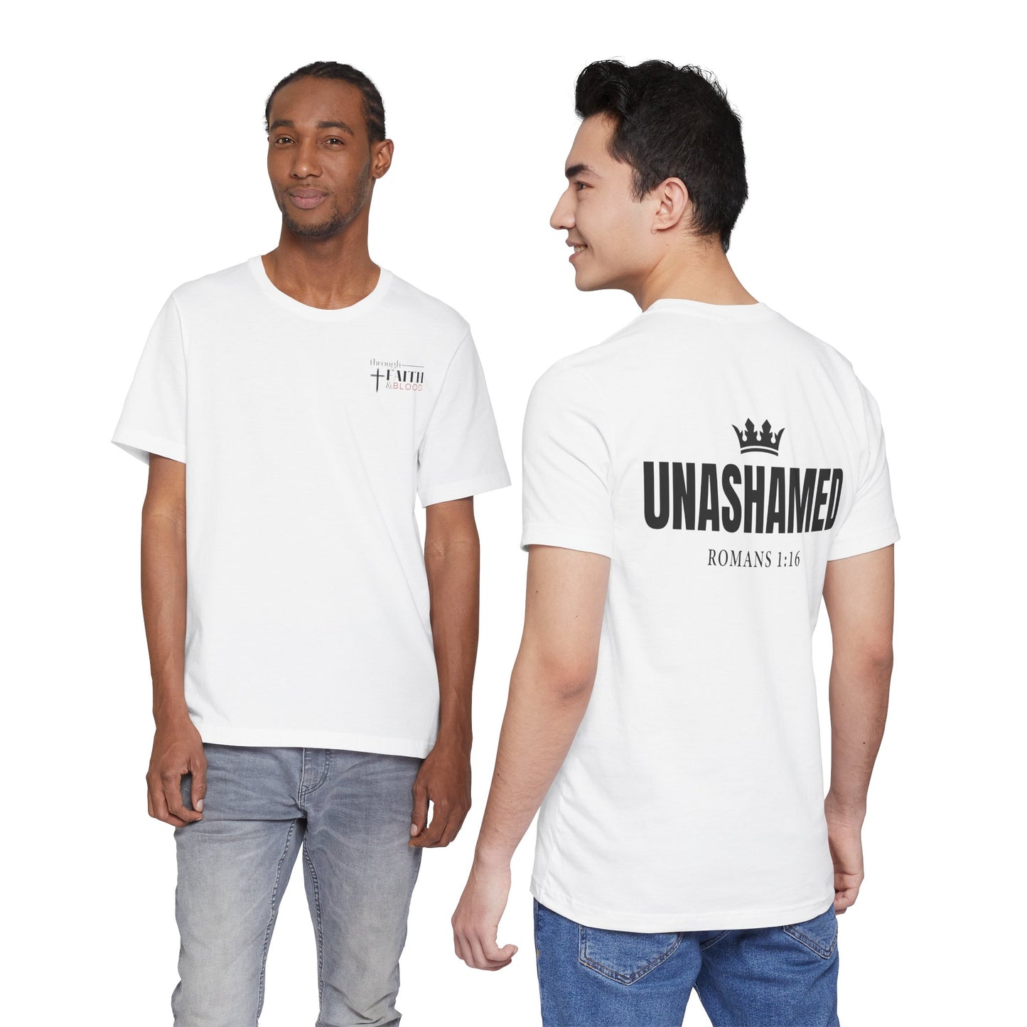 Unashamed Romans 1:16 Tee | Cross logo Christian faith shirt