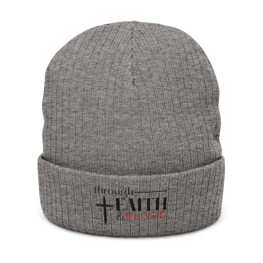 Embroidered Faith & Blood Beanie - Gray