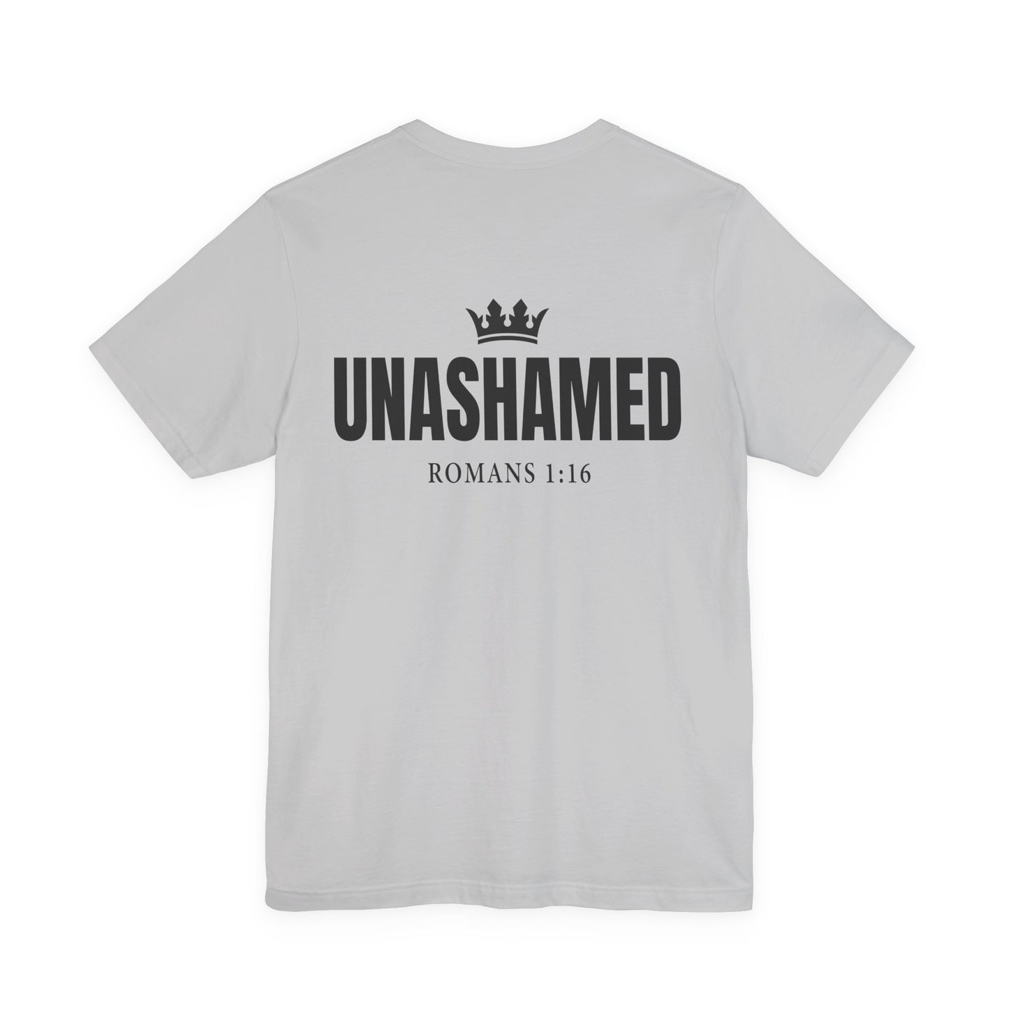 Unashamed Romans 1:16 Tee | Cross logo Christian faith shirt