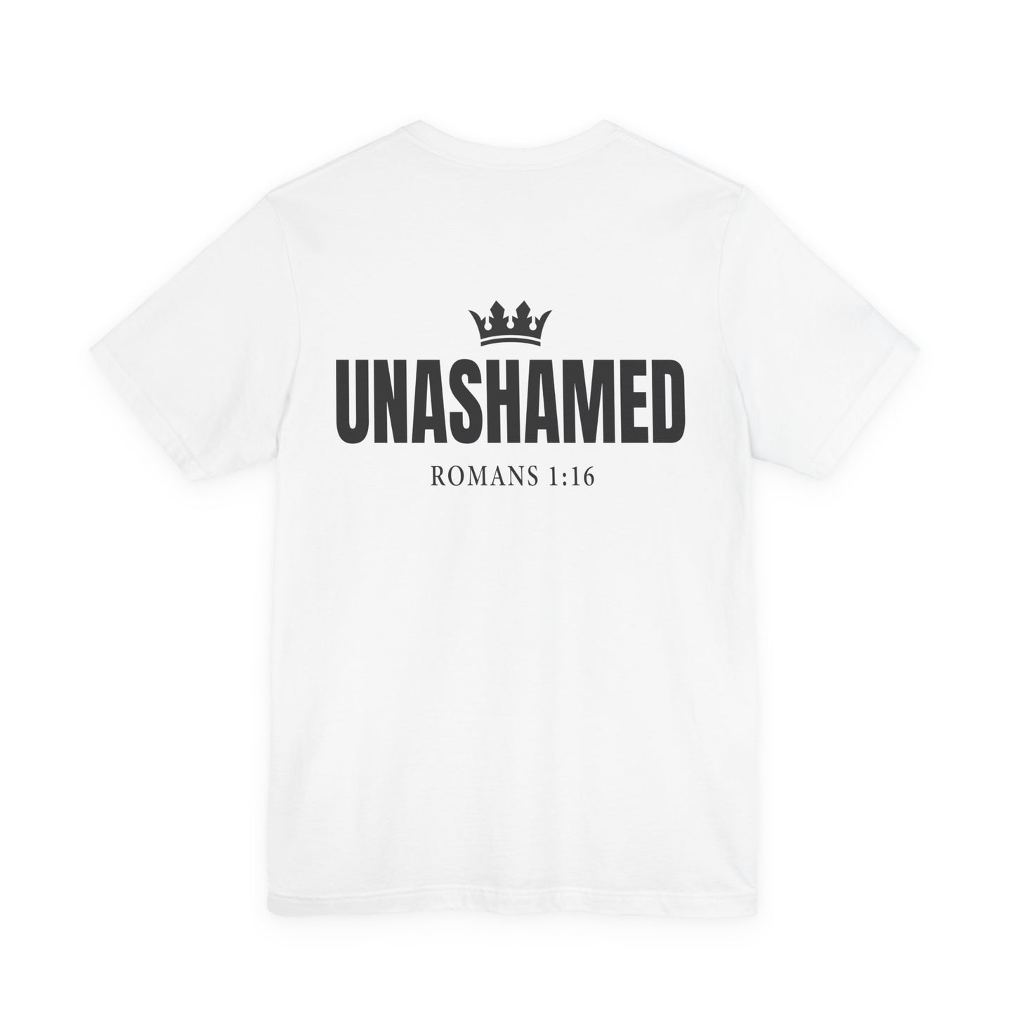 Unashamed Romans 1:16 Tee | Cross logo Christian faith shirt
