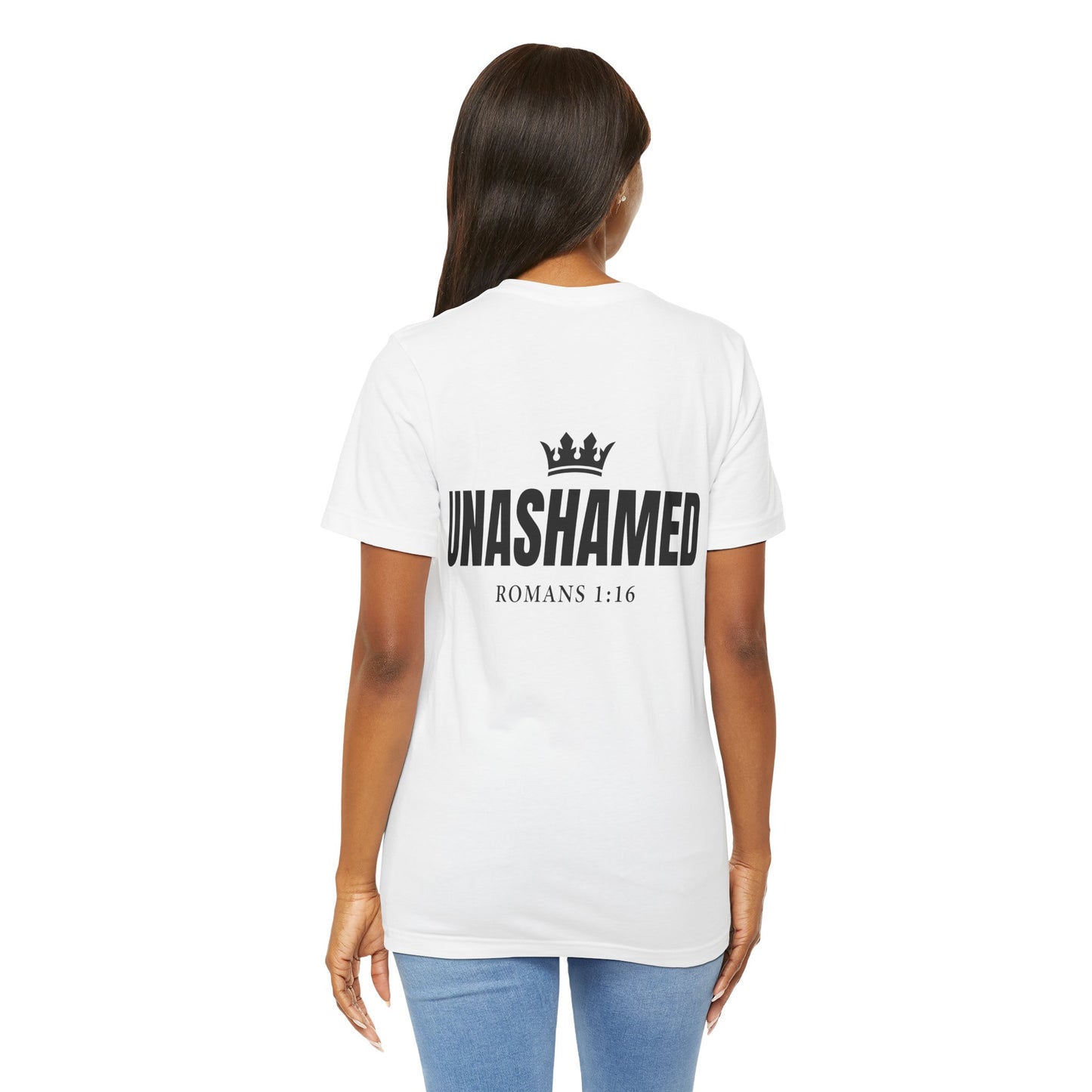 Unashamed Romans 1:16 Tee | Cross logo Christian faith shirt