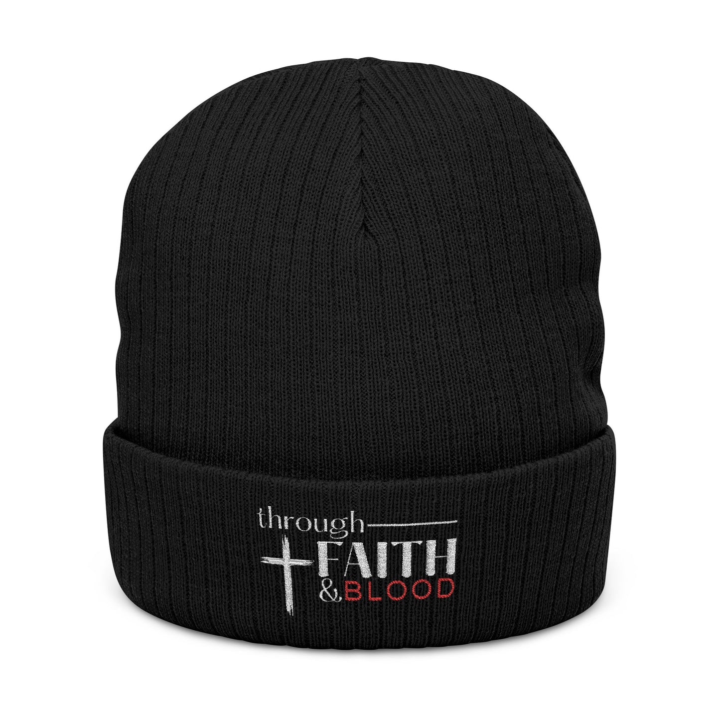 Embroidered Faith & Blood Beanie - Black