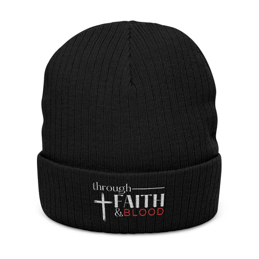 Embroidered Faith & Blood Beanie - Black